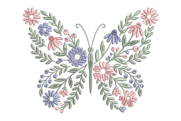 Floral Butterfly Embroidery Design for Apparel