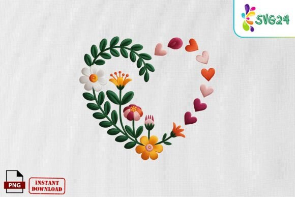 Floral Heart Frame Embroidery Art PNG Review