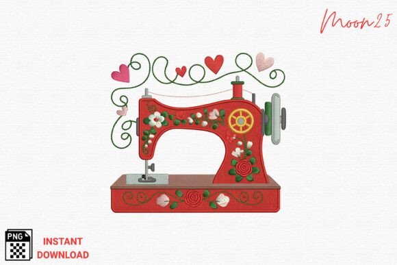 Floral Red Sewing Machine Embroidery PNG Review