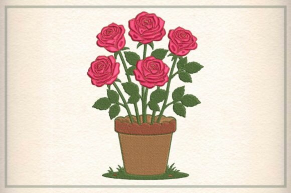 Pink Roses Flower Pot Embroidery Design Review