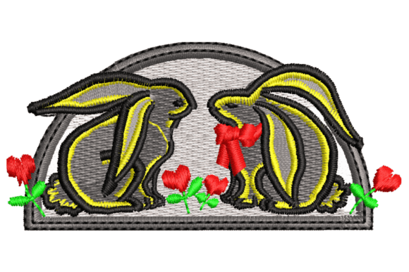 Two Bunnies Embroidery Design for Boutique Apparel